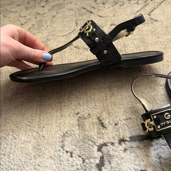 G by Guess Black Sandals with Gold Accents - Picture 2 of 3